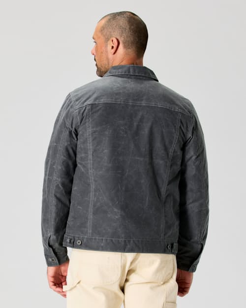 on model image of Wool-Lined Waxed Trucker Jacket
