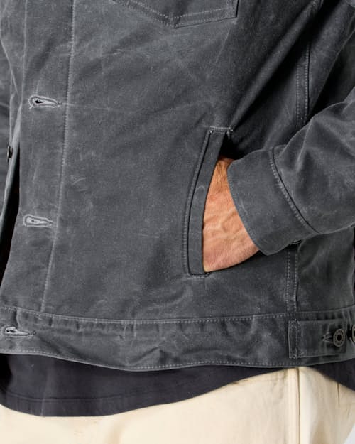 lifestyle image of Wool-Lined Waxed Trucker Jacket