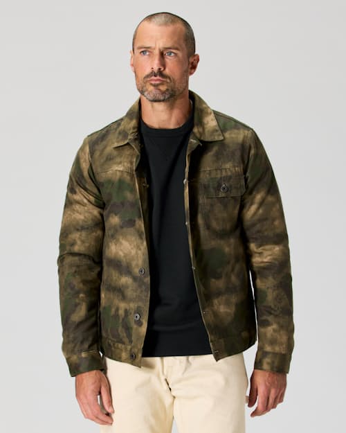 on model image of Flannel-Lined Waxed Trucker Jacket - Special Edition