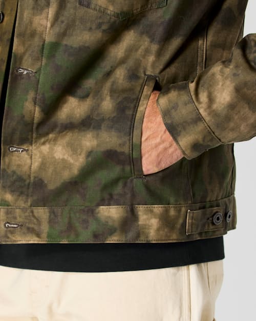 on model image of Flannel-Lined Waxed Trucker Jacket - Special Edition