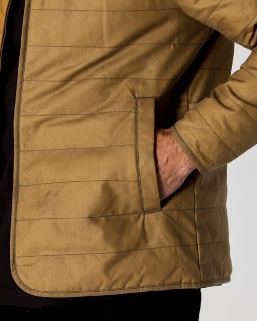 on model image of York Quilted Waxed Jacket
