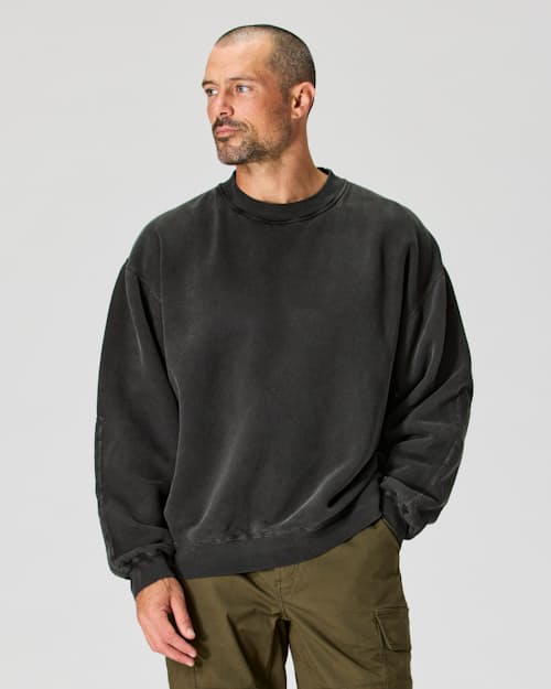on model image of Vintage Wash Patch Crewneck