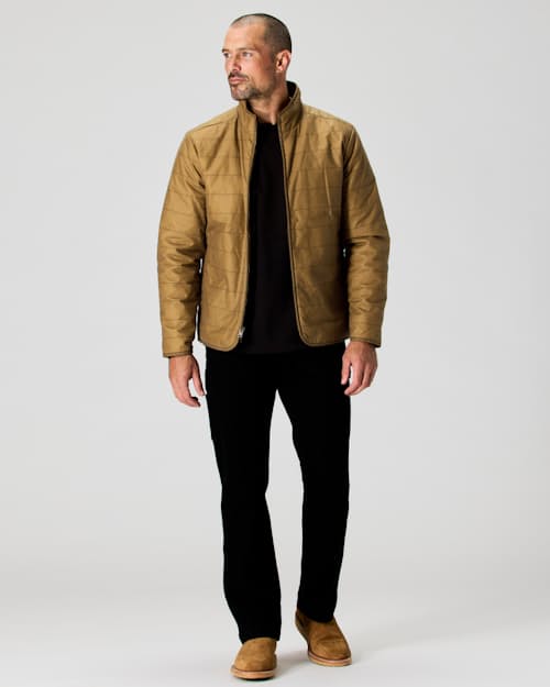 on model image of York Quilted Waxed Jacket
