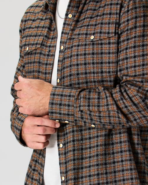 on model image of Flannel Western Button Down Shirt