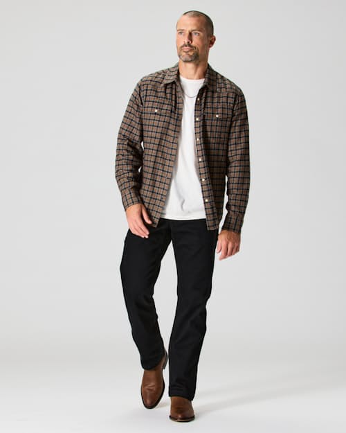 on model image of Flannel Western Button Down Shirt