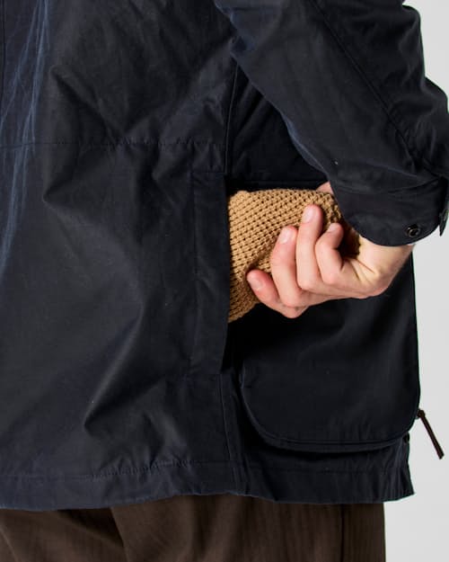 on model image of Flannel-Lined Waxed Hudson Jacket