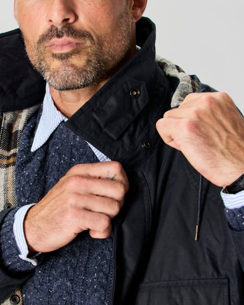 on model image of Flannel-Lined Waxed Hudson Jacket
