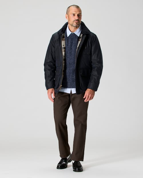 on model image of Flannel-Lined Waxed Hudson Jacket