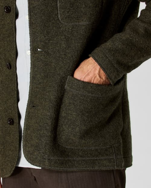 on model image of The Boiled Wool Chore Blazer