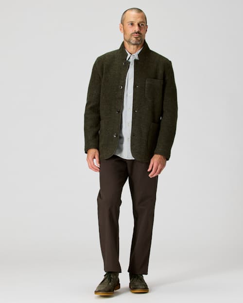 on model image of The Boiled Wool Chore Blazer