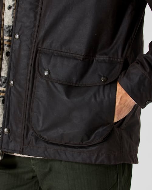 on model image of Flannel-Lined Waxed Hudson Jacket
