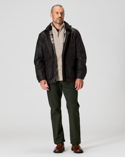 on model image of Flannel-Lined Waxed Hudson Jacket