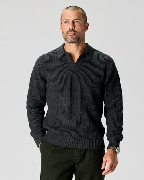 on model image of Bolinas Johnny Collar Sweater Polo
