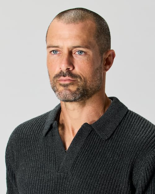 on model image of Bolinas Johnny Collar Sweater Polo