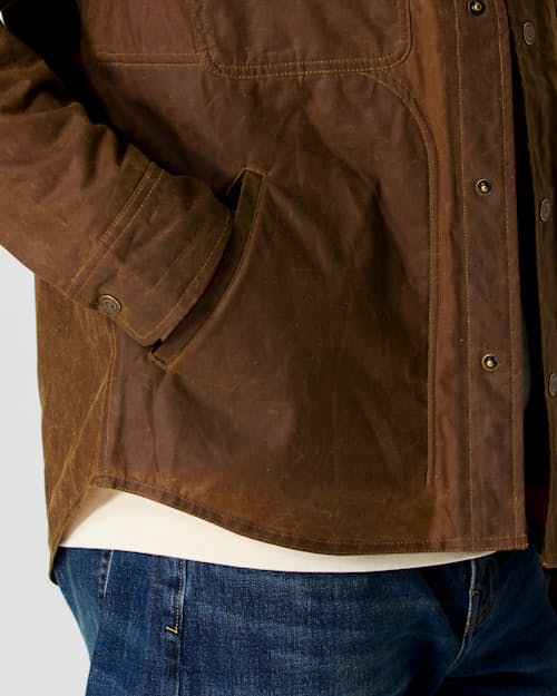 on model image of The Bighorn Waxed Shirt Jacket