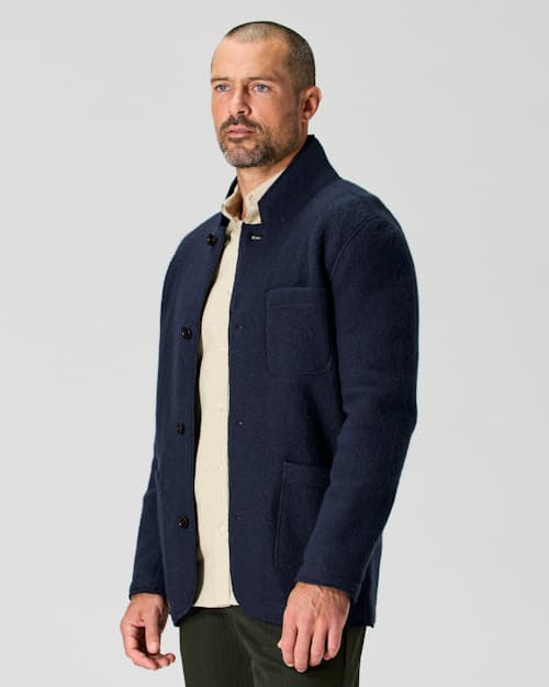 on model image of The Boiled Wool Chore Blazer