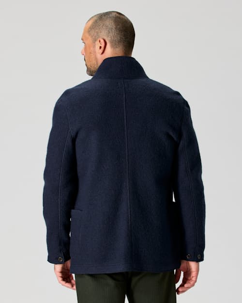 on model image of The Boiled Wool Chore Blazer