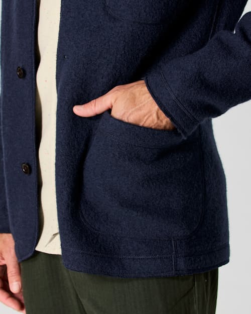 on model image of The Boiled Wool Chore Blazer