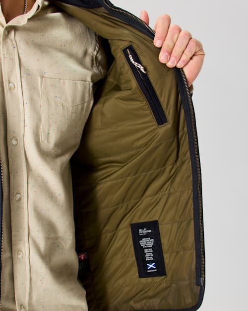 on model image of York Quilted Waxed Jacket