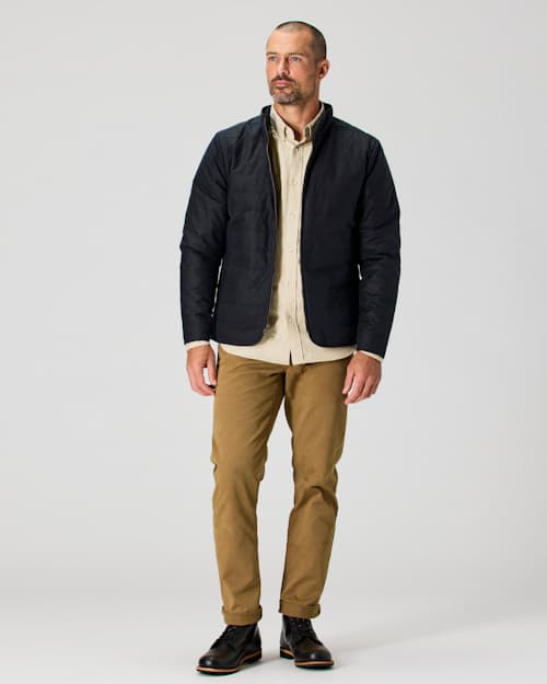 on model image of York Quilted Waxed Jacket