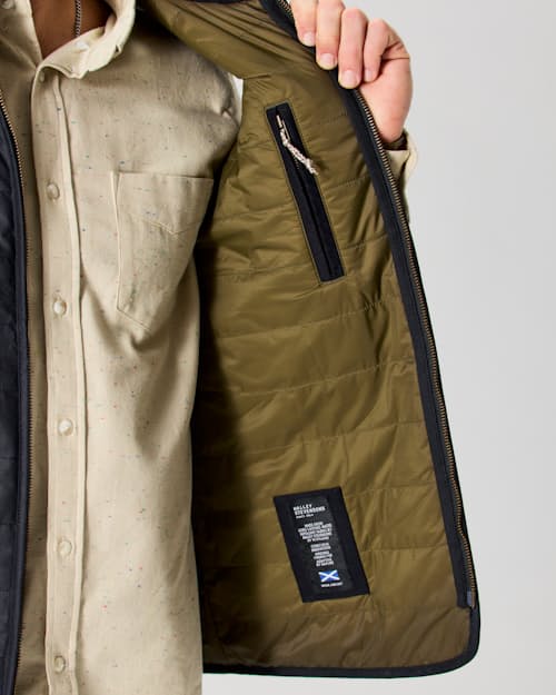 on model image of York Quilted Waxed Vest