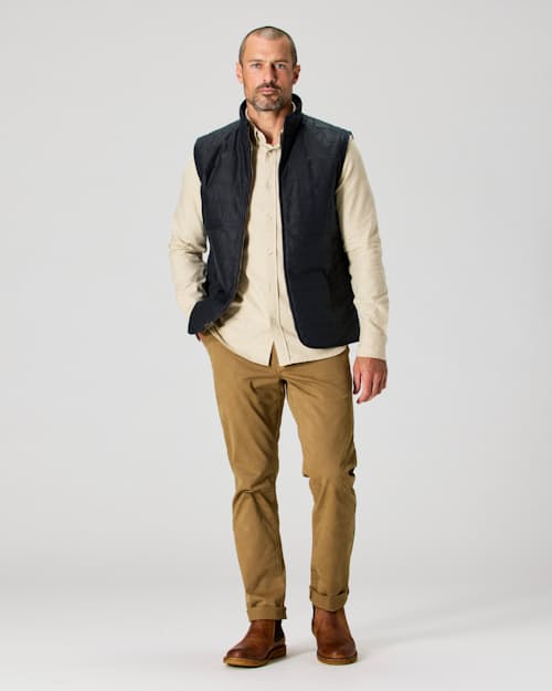 on model image of York Quilted Waxed Vest