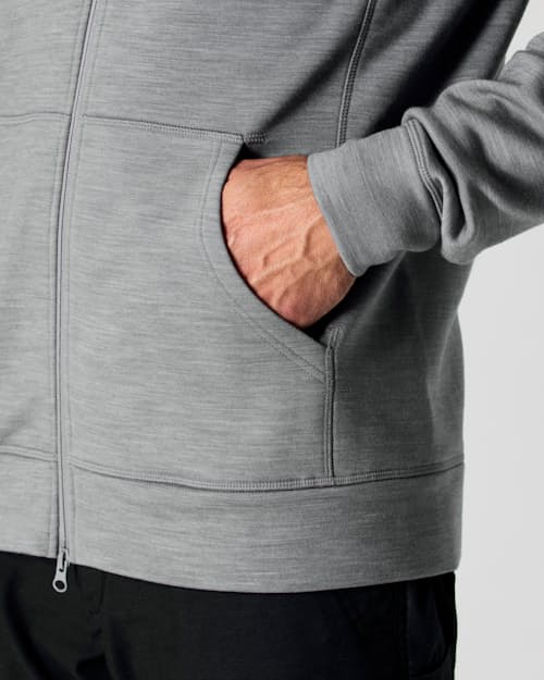 on model image of 72-Hour Merino Tech Full Zip Hoodie