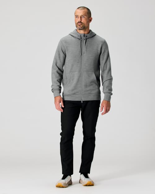 on model image of 72-Hour Merino Tech Full Zip Hoodie
