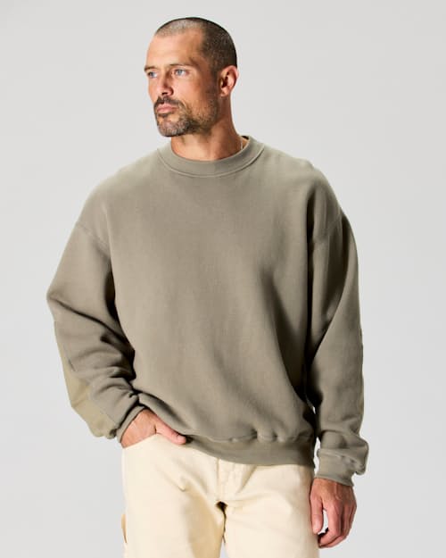 on model image of Vintage Wash Patch Crewneck