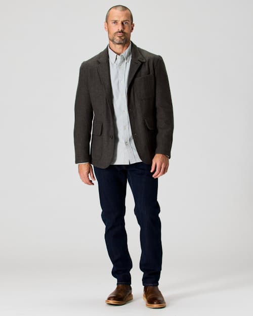 on model image of Wool Utility Blazer