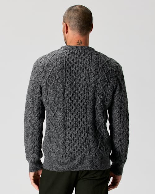 on model image of Aran Cable Knit Crewneck Sweater