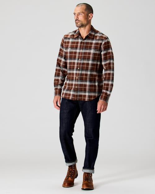 on model image of Flannel Western Button Down Shirt