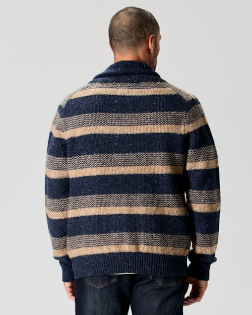 on model image of Merino Wool Stripe Cardigan Sweater