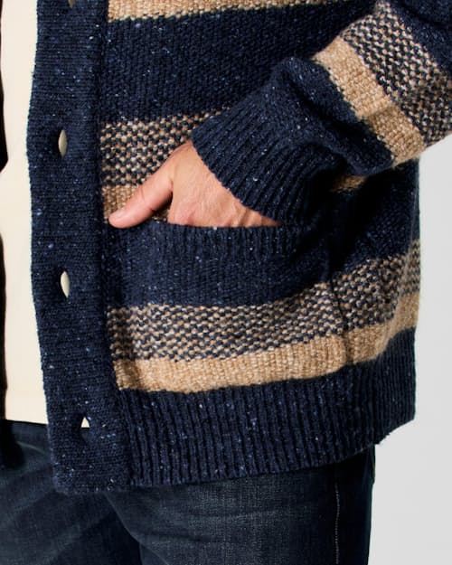 on model image of Merino Wool Stripe Cardigan Sweater