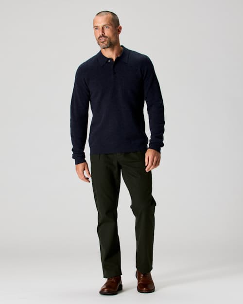 on model image of Long Sleeve Knit Polo
