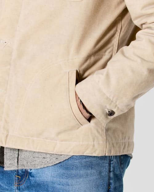 on model image of Flannel-Lined Quilted Waxed Rancher
