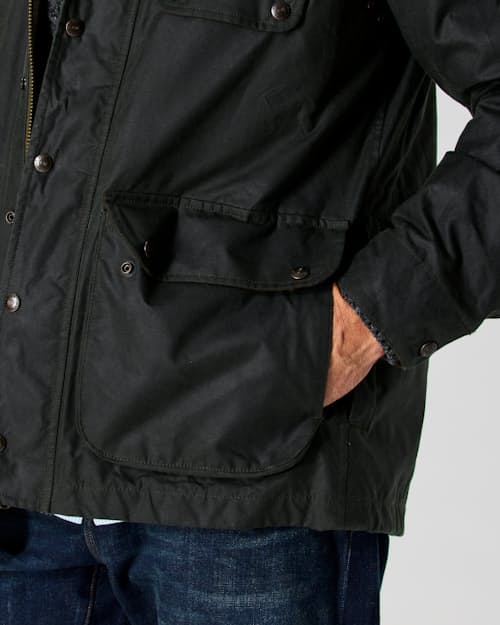 on model image of Flannel-Lined Waxed Hudson Jacket