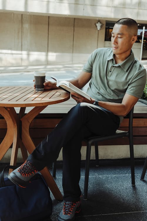 lifestyle image of 72-Hour Merino 5-Pocket Pant - HB Athletic Tapered