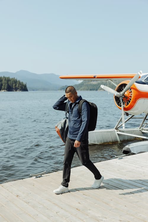 lifestyle image of 72-Hour Merino 5-Pocket Pant - HB Athletic Tapered