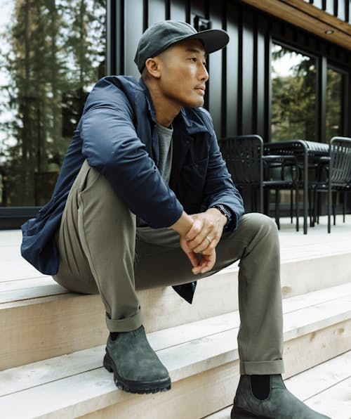 lifestyle image of 72-Hour Merino 5-Pocket Pant - HB Athletic Tapered