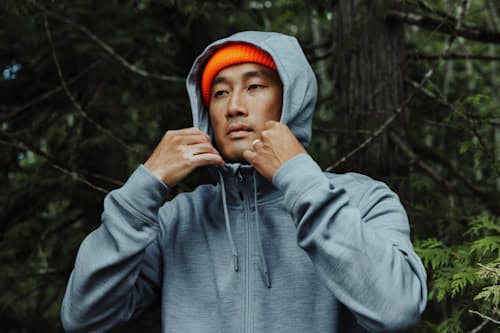 lifestyle image of 72-Hour Merino Tech Full Zip Hoodie