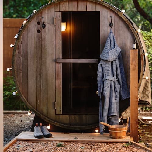 lifestyle image of Hooded Waffle Robe
