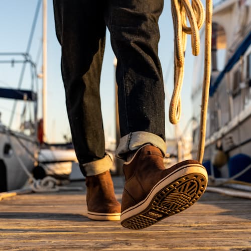 laydown image of Leather Ankle Deck Boot