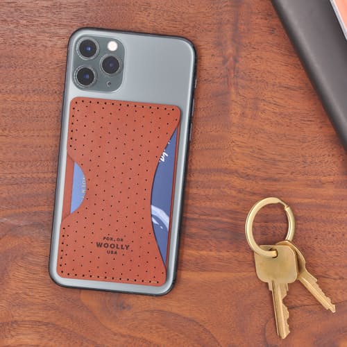 laydown image of Stick-On - Leather Phone-Case Card Slot