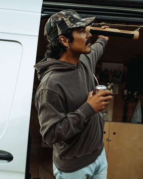lifestyle image of PatinaTech Hoodie