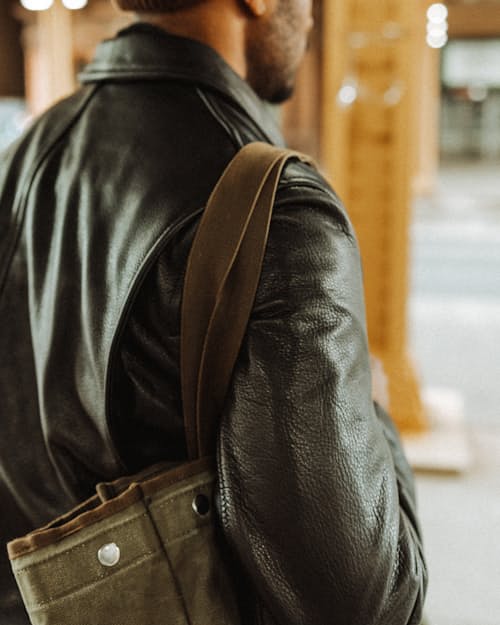 lifestyle image of Natural Pebbled Leather Jacket