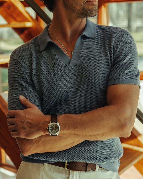 lifestyle image of Crochet Johnny Collar Polo