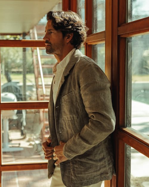 lifestyle image of Tropical Trap Linen Blazer