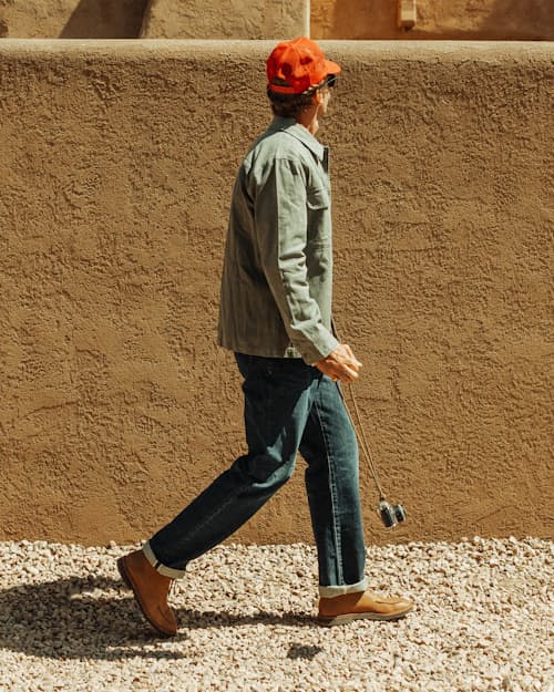 lifestyle image of All-Cotton Selvedge Denim - HB Athletic Straight