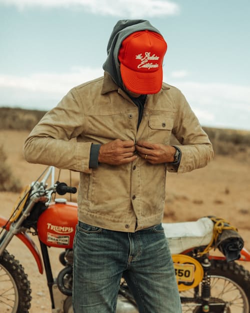 lifestyle image of Flannel-Lined Waxed Trucker Jacket